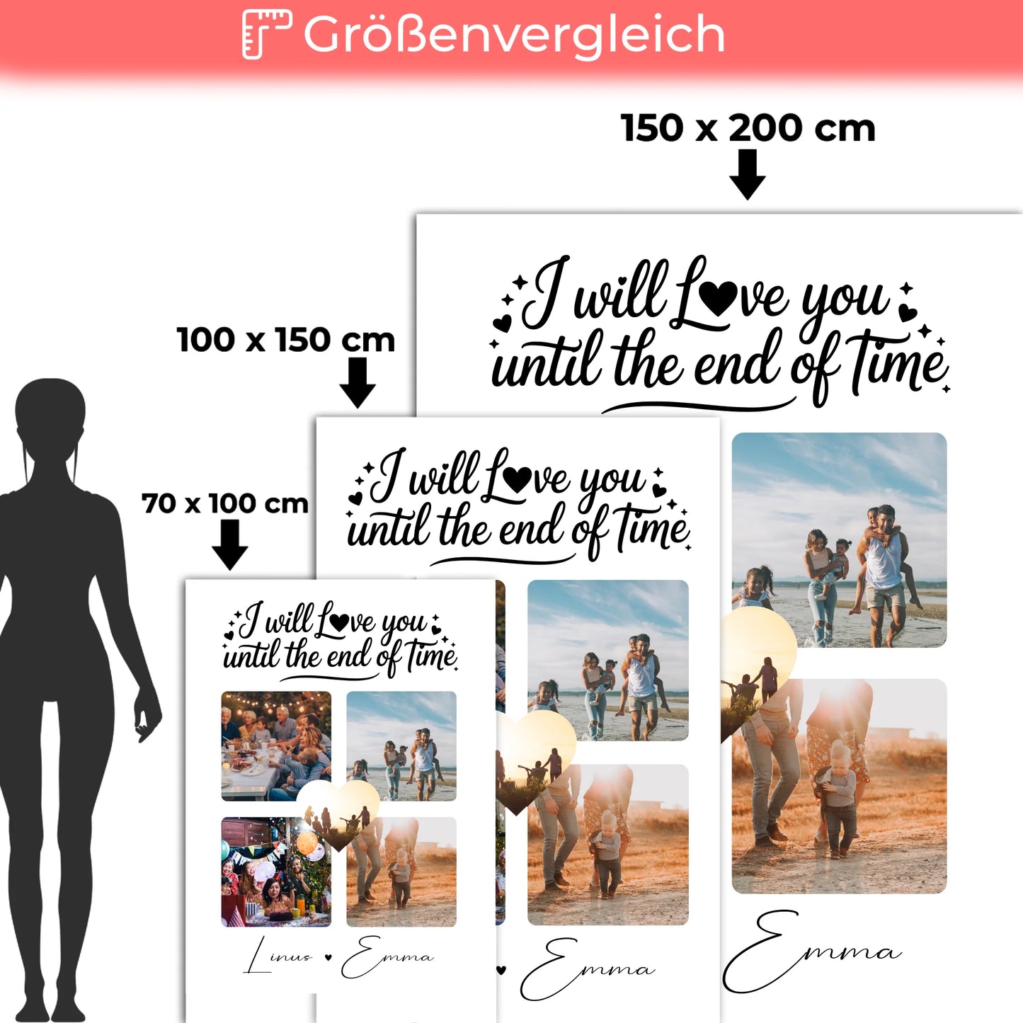 Personalisierte Namensdecke mit Fotocollage Liebe 4 Fotos Until the End of Time Geschenk 5