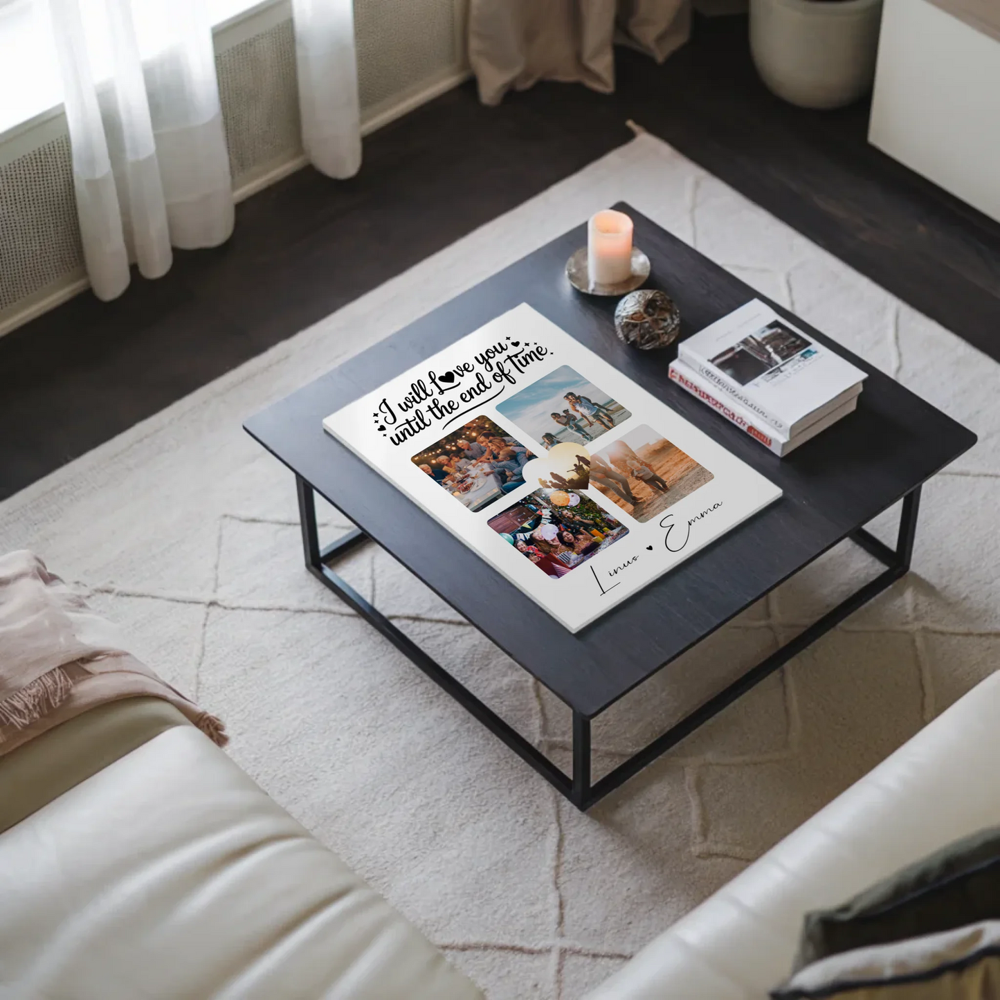 Personalisiertes Fotoboard Poster Magnetisch mit Fotocollage Liebe 4 Fotos Until the End of Time Geschenk