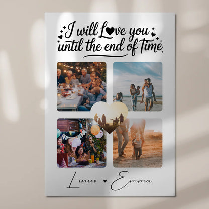 Personalisiertes Fotoboard Poster Magnetisch mit Fotocollage Liebe 4 Fotos Until the End of Time Geschenk