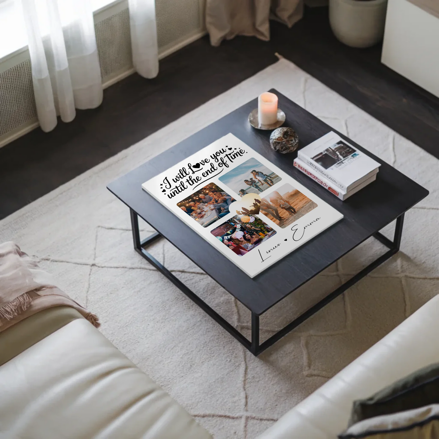 Personalisiertes Fotoboard Poster Magnetisch mit Fotocollage Liebe 4 Fotos Until the End of Time Geschenk