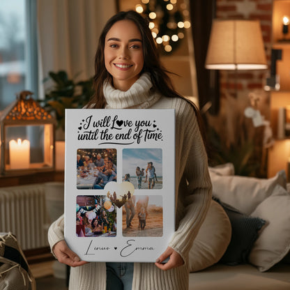 Personalisierte Leinwand Paare mit Fotocollage Liebe 4 Fotos Until the End of Time Geschenk 2