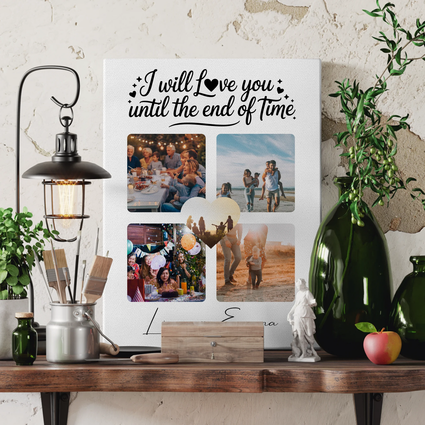 Personalisierte Leinwand Paare mit Fotocollage Liebe 4 Fotos Until the End of Time Geschenk 3