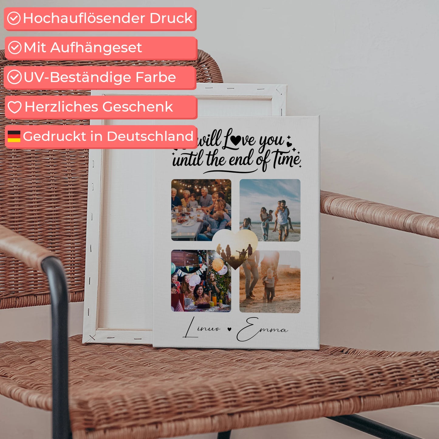 Personalisierte Leinwand Paare mit Fotocollage Liebe 4 Fotos Until the End of Time Geschenk 5