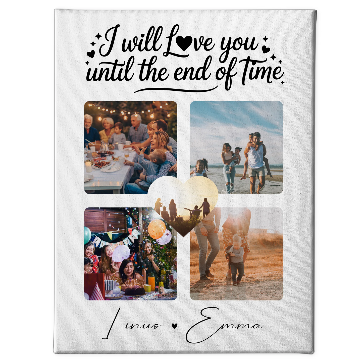 Personalisierte Leinwand Paare mit Fotocollage Liebe 4 Fotos Until the End of Time Geschenk 1