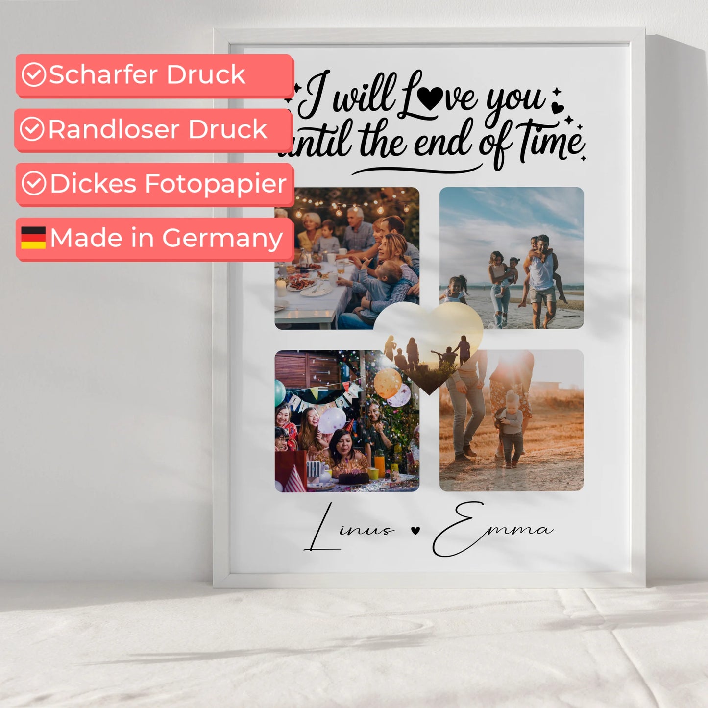 Fotocollage Liebe als Poster Liebe mit 4 Fotos Until the end of time Geschenk