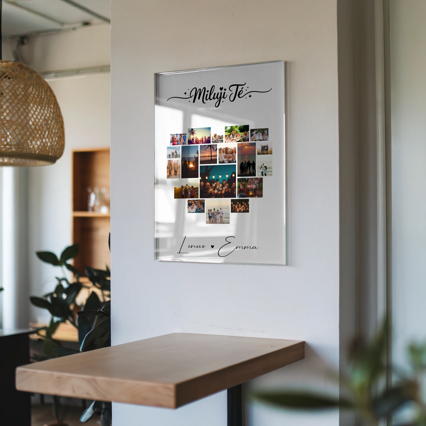 Personalisierte Geschenke Bild Acrylglas Fotocollage 19 Herz Fotos Miluji tě Liebe auf Tschechisch