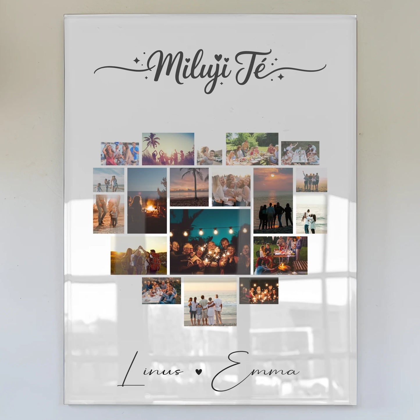 Personalisierte Geschenke Bild Acrylglas Fotocollage 19 Herz Fotos Miluji tě Liebe auf Tschechisch