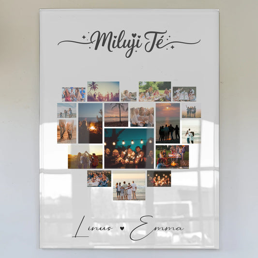 Personalisierte Geschenke Bild Acrylglas Fotocollage 19 Herz Fotos Miluji tě Liebe auf Tschechisch