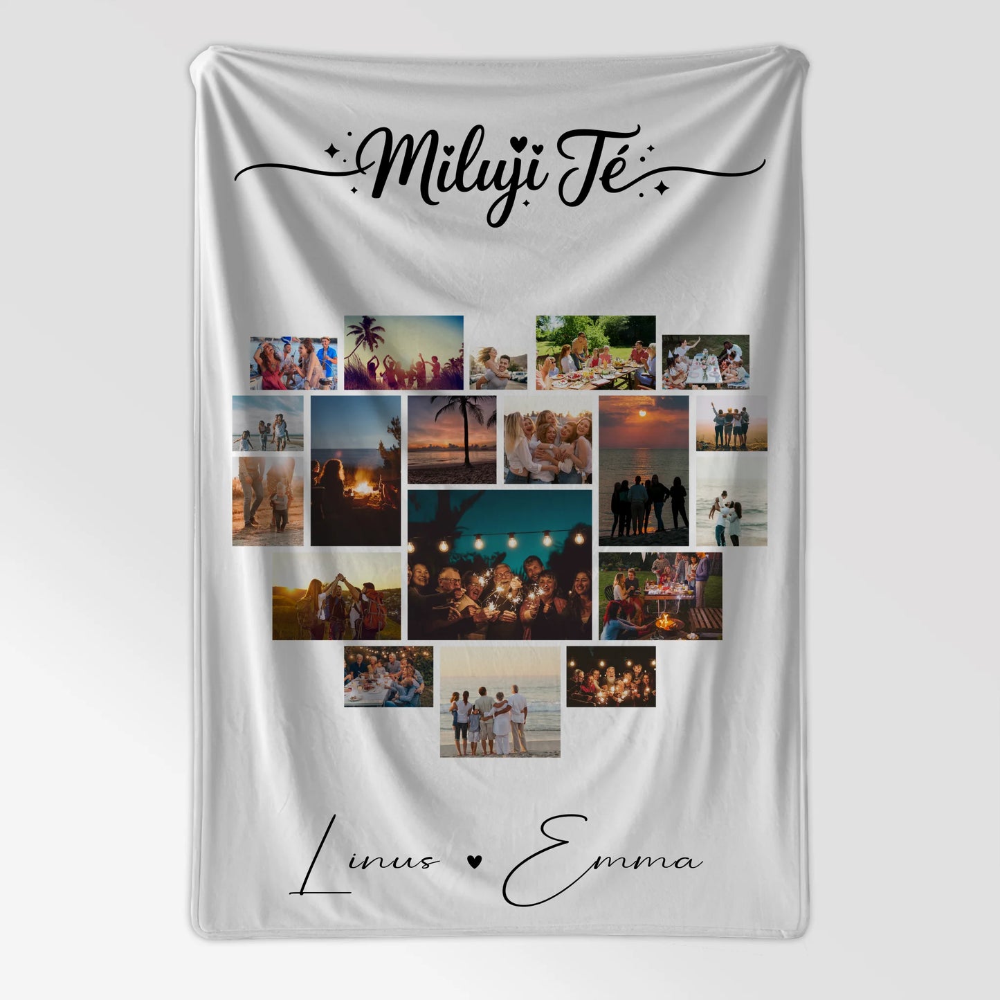 Personalisierte Namensdecke mit Fotocollage 19 Herz Fotos Miluji Tě Liebe auf Tschechisch Geschenk 7