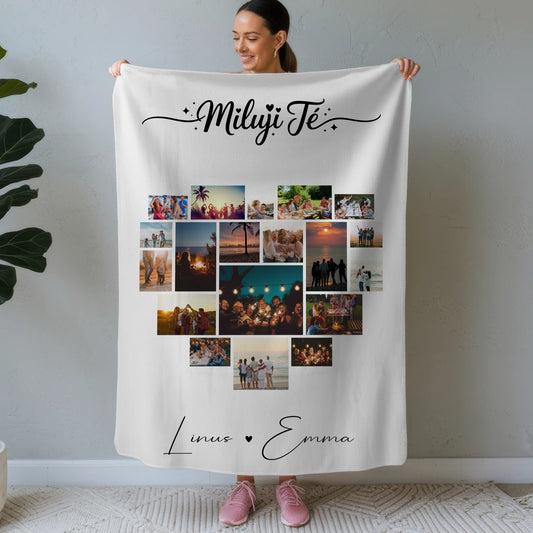 Personalisierte Namensdecke mit Fotocollage 19 Herz Fotos Miluji Tě Liebe auf Tschechisch Geschenk 1