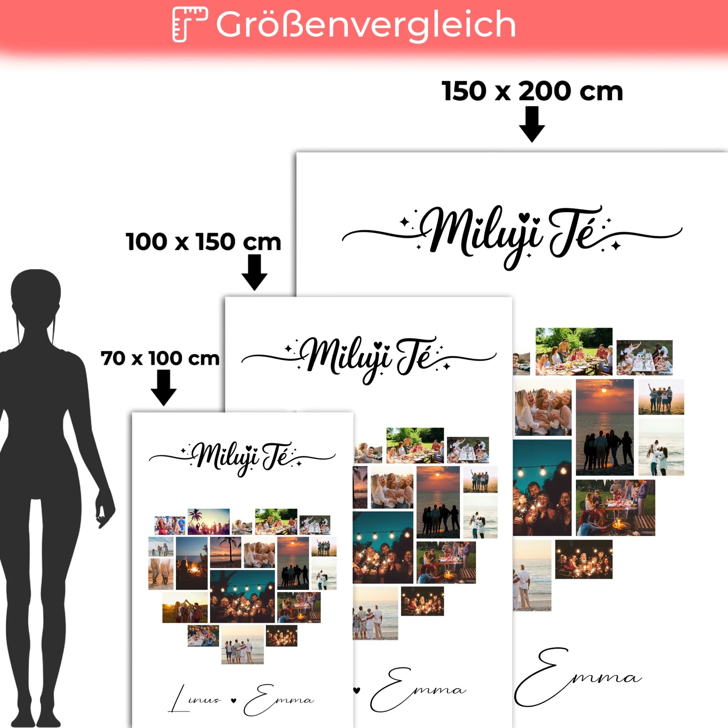 Personalisierte Namensdecke mit Fotocollage 19 Herz Fotos Miluji Tě Liebe auf Tschechisch Geschenk 5