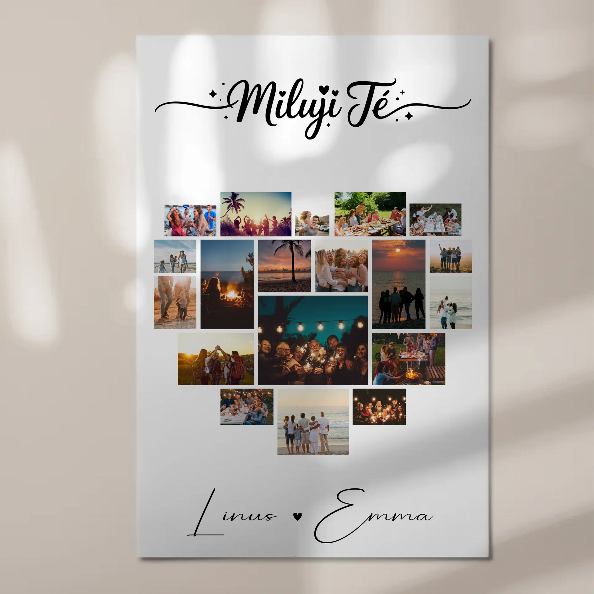 Personalisiertes Fotoboard Magnetisches Wandbild mit 19 Herz Fotos Fotocollage Miluji Tě Liebe auf Tschechisch Geschenk 1