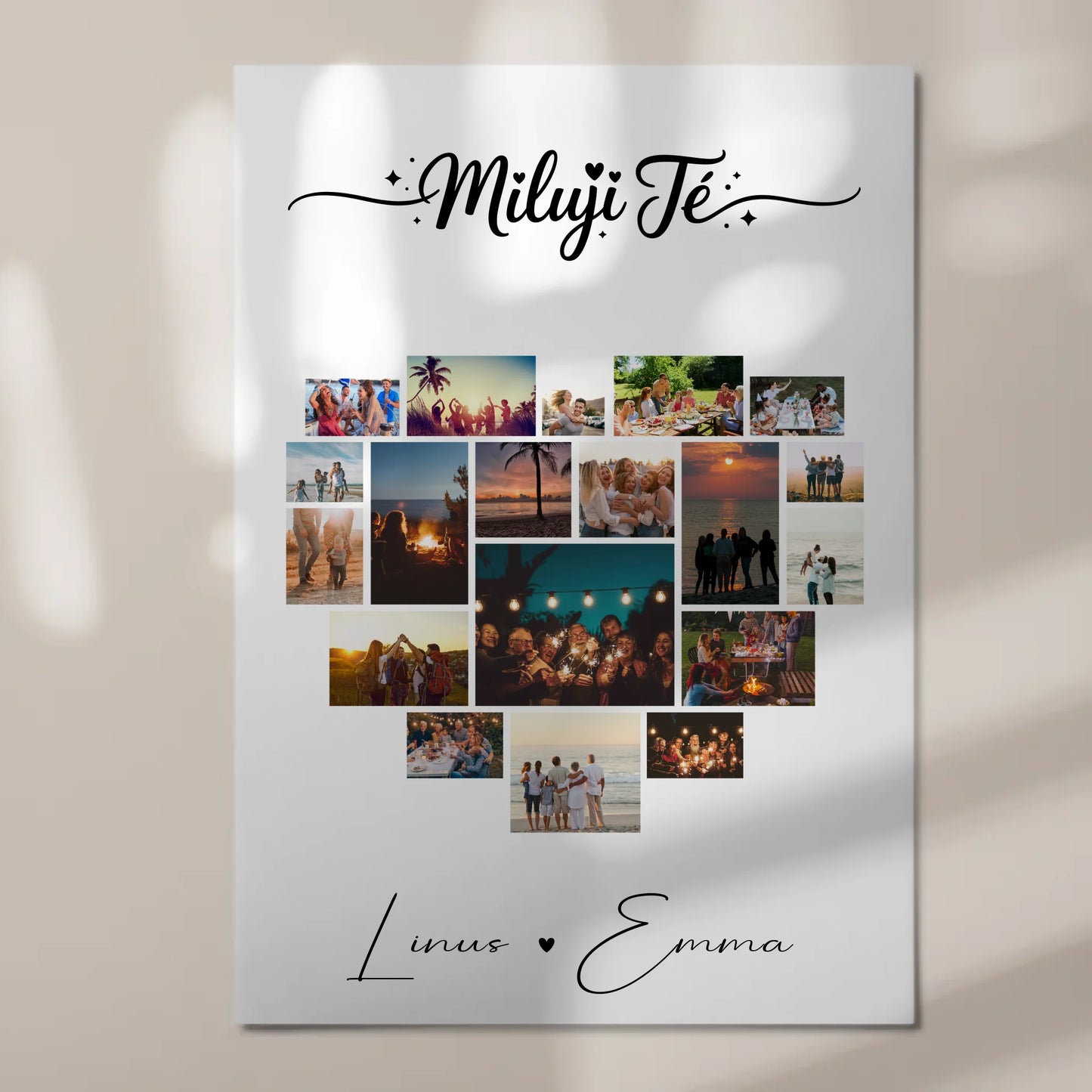 Personalisiertes Fotoboard Magnetisches Wandbild mit 19 Herz Fotos Fotocollage Miluji Tě Liebe auf Tschechisch Geschenk 7