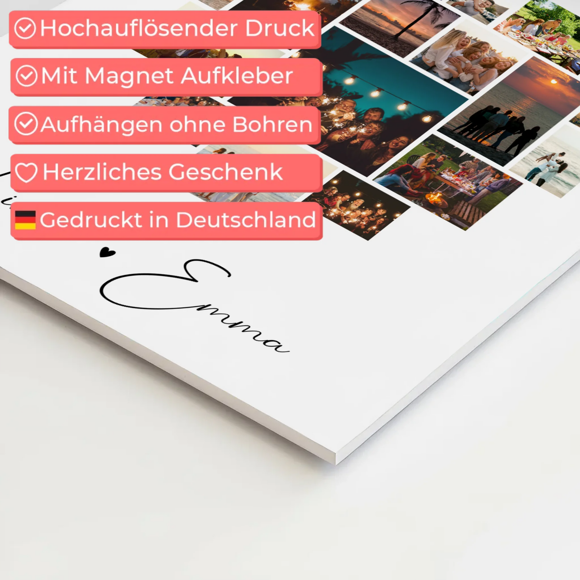 Personalisiertes Fotoboard Magnetisches Wandbild mit 19 Herz Fotos Fotocollage Miluji Tě Liebe auf Tschechisch Geschenk 10