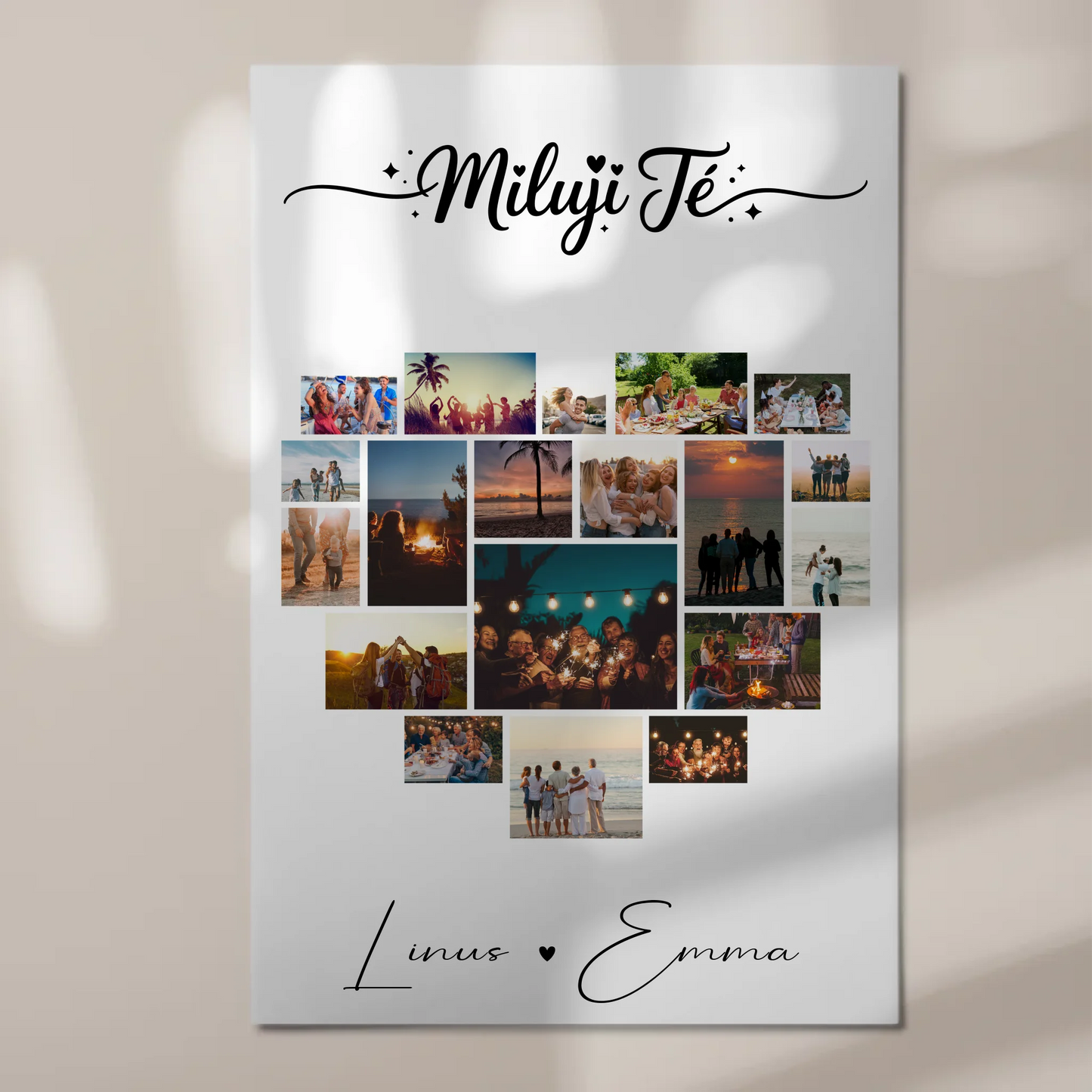 Personalisiertes Fotoboard Magnetisches Wandbild mit 19 Herz Fotos Fotocollage Miluji Tě Liebe auf Tschechisch Geschenk