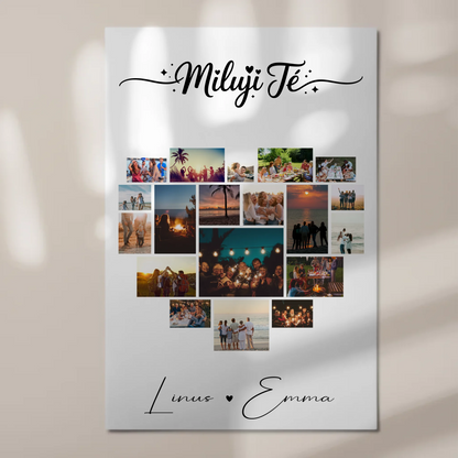 Personalisiertes Fotoboard Magnetisches Wandbild mit 19 Herz Fotos Fotocollage Miluji Tě Liebe auf Tschechisch Geschenk