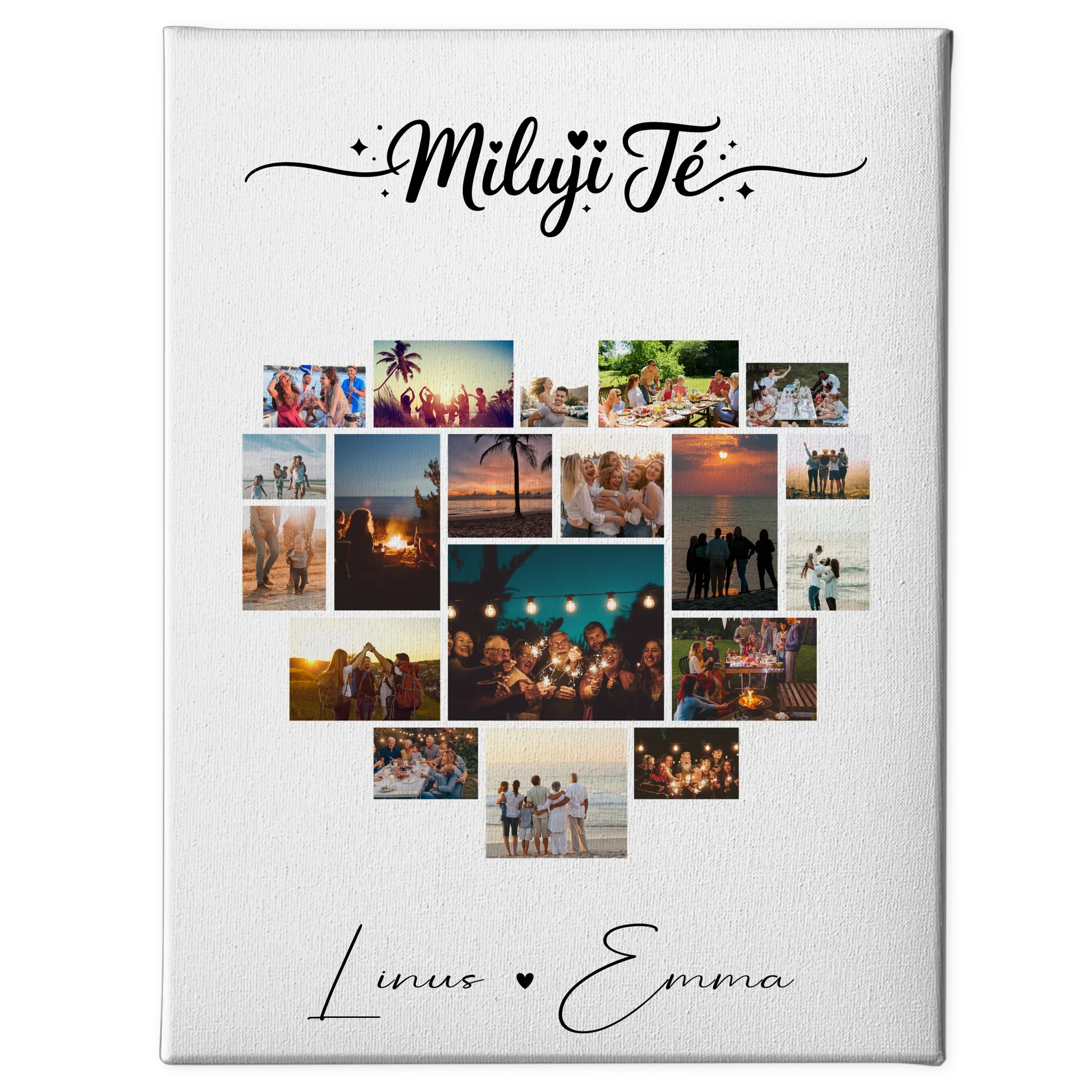 Personalisierte Leinwand Paare mit Fotocollage 19 Herz Fotos Miluji tě Liebe auf Tschechisch Geschenk 1