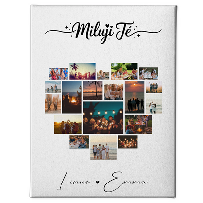 Personalisierte Leinwand Paare mit Fotocollage 19 Herz Fotos Miluji tě Liebe auf Tschechisch Geschenk 1