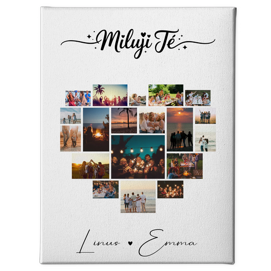 Personalisierte Leinwand Paare mit Fotocollage 19 Herz Fotos Miluji tě Liebe auf Tschechisch Geschenk 1