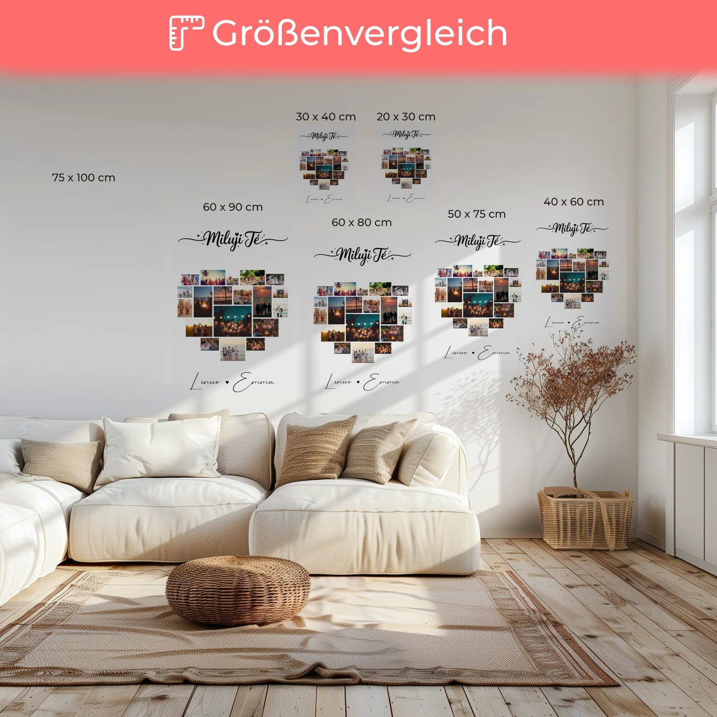 Personalisierte Leinwand Paare mit Fotocollage 19 Herz Fotos Miluji tě Liebe auf Tschechisch Geschenk 6