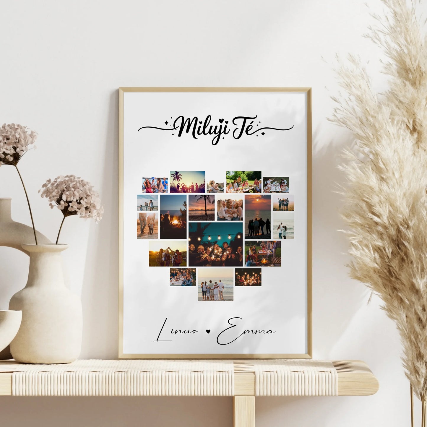 Poster Liebe Fotocollage mit 19 Herz Fotos Miluji tě als Geschenk