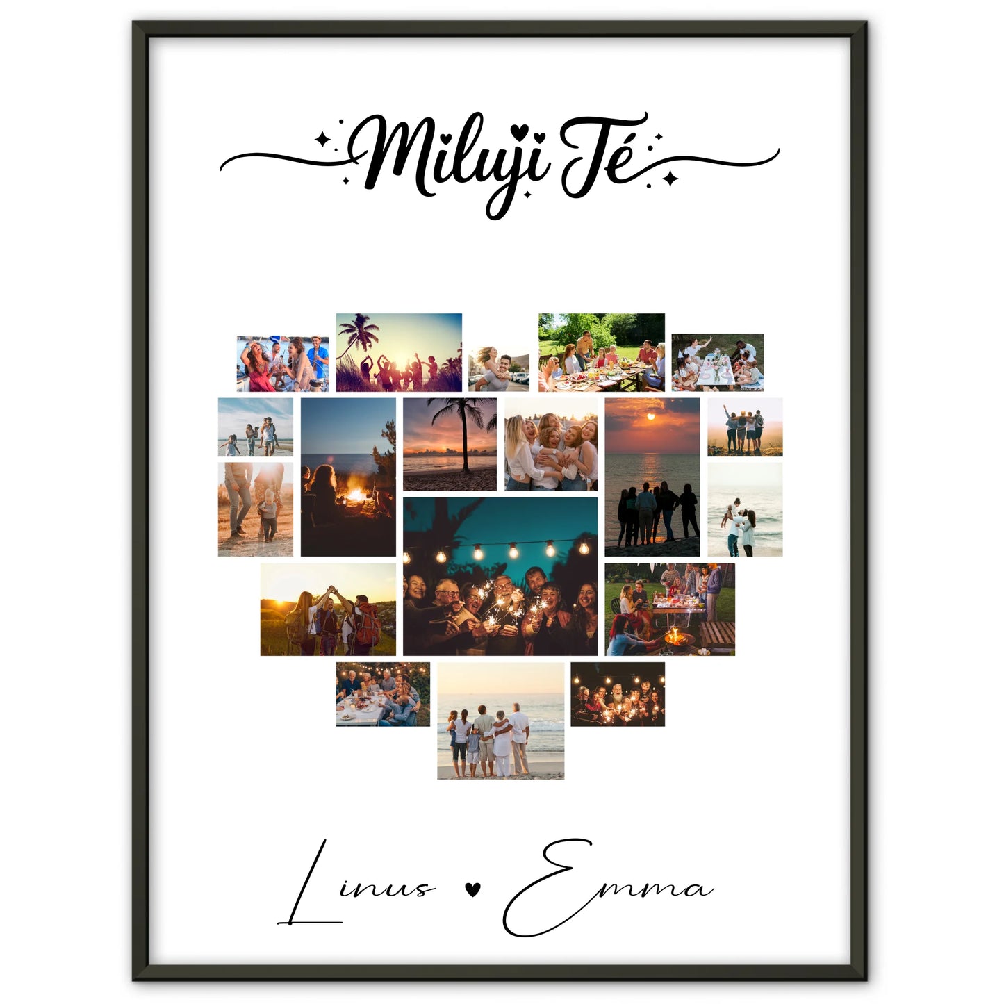 Poster Liebe Fotocollage mit 19 Herz Fotos Miluji tě als Geschenk