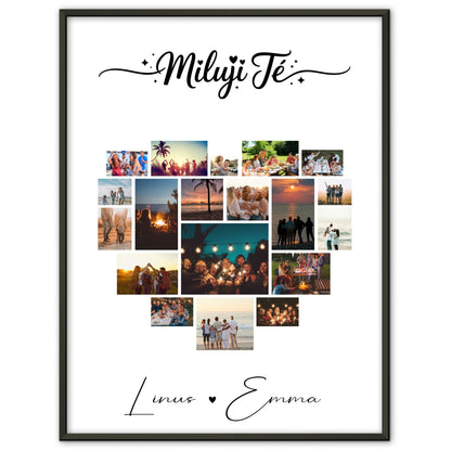 Poster Liebe Fotocollage mit 19 Herz Fotos Miluji tě als Geschenk