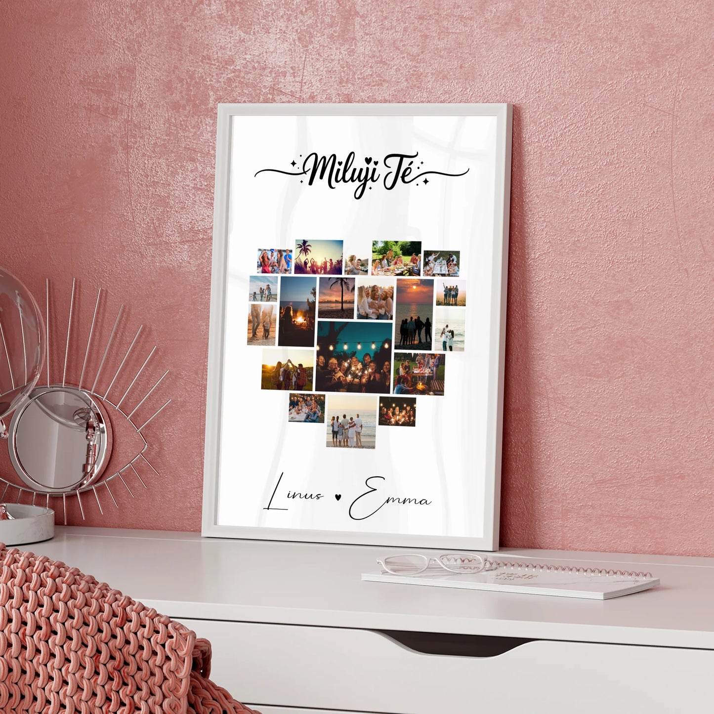 Poster Liebe Fotocollage mit 19 Herz Fotos Miluji tě als Geschenk