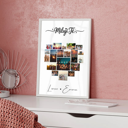 Poster Liebe Fotocollage mit 19 Herz Fotos Miluji tě als Geschenk