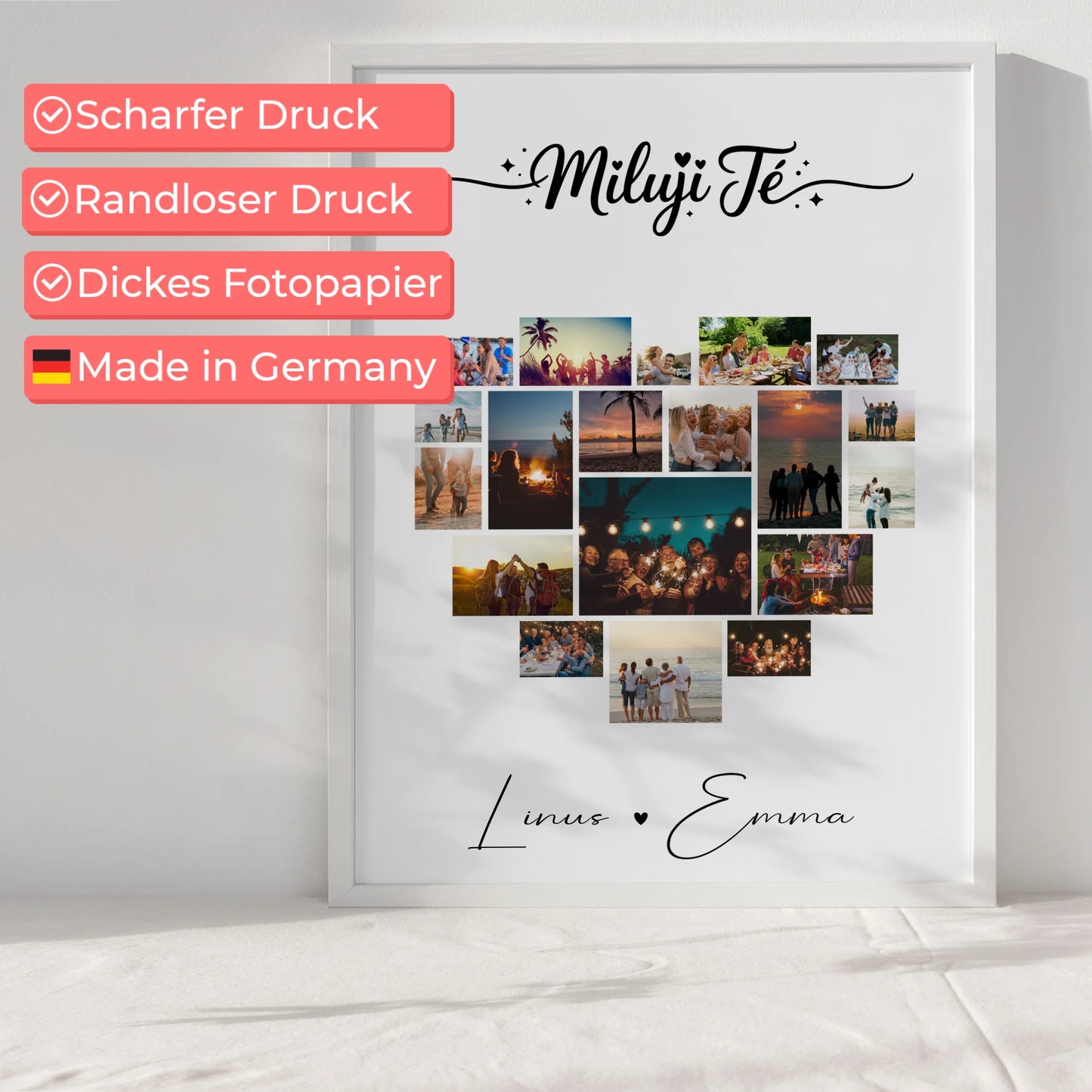 Poster Liebe Fotocollage mit 19 Herz Fotos Miluji tě als Geschenk