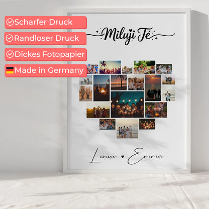 Poster Liebe Fotocollage mit 19 Herz Fotos Miluji tě als Geschenk