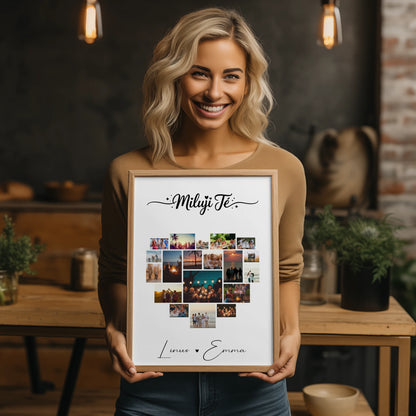 Poster Liebe Fotocollage mit 19 Herz Fotos Miluji tě als Geschenk