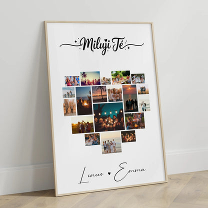 Poster Liebe Fotocollage mit 19 Herz Fotos Miluji tě als Geschenk