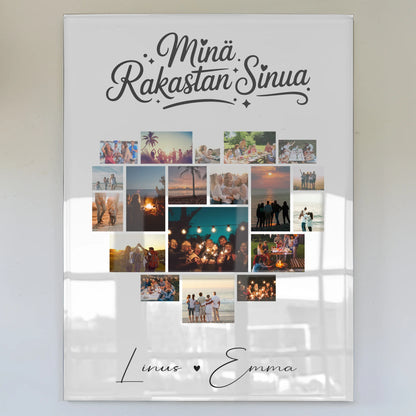 Acrylglas Bild personalisiert Für Paare mit 19 Herz Fotos Minä rakastan sinua Liebe auf Finnisch Geschenk