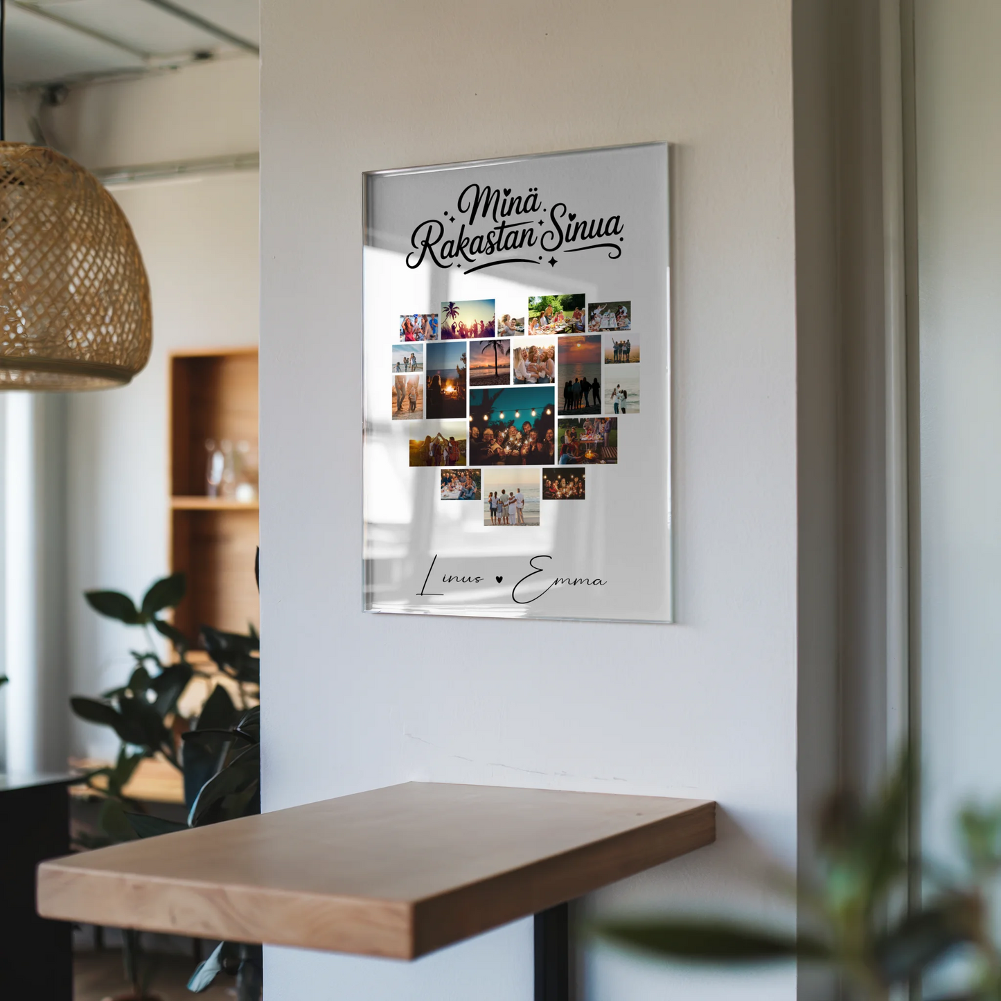 Acrylglas Bild personalisiert Für Paare mit 19 Herz Fotos Minä rakastan sinua Liebe auf Finnisch Geschenk