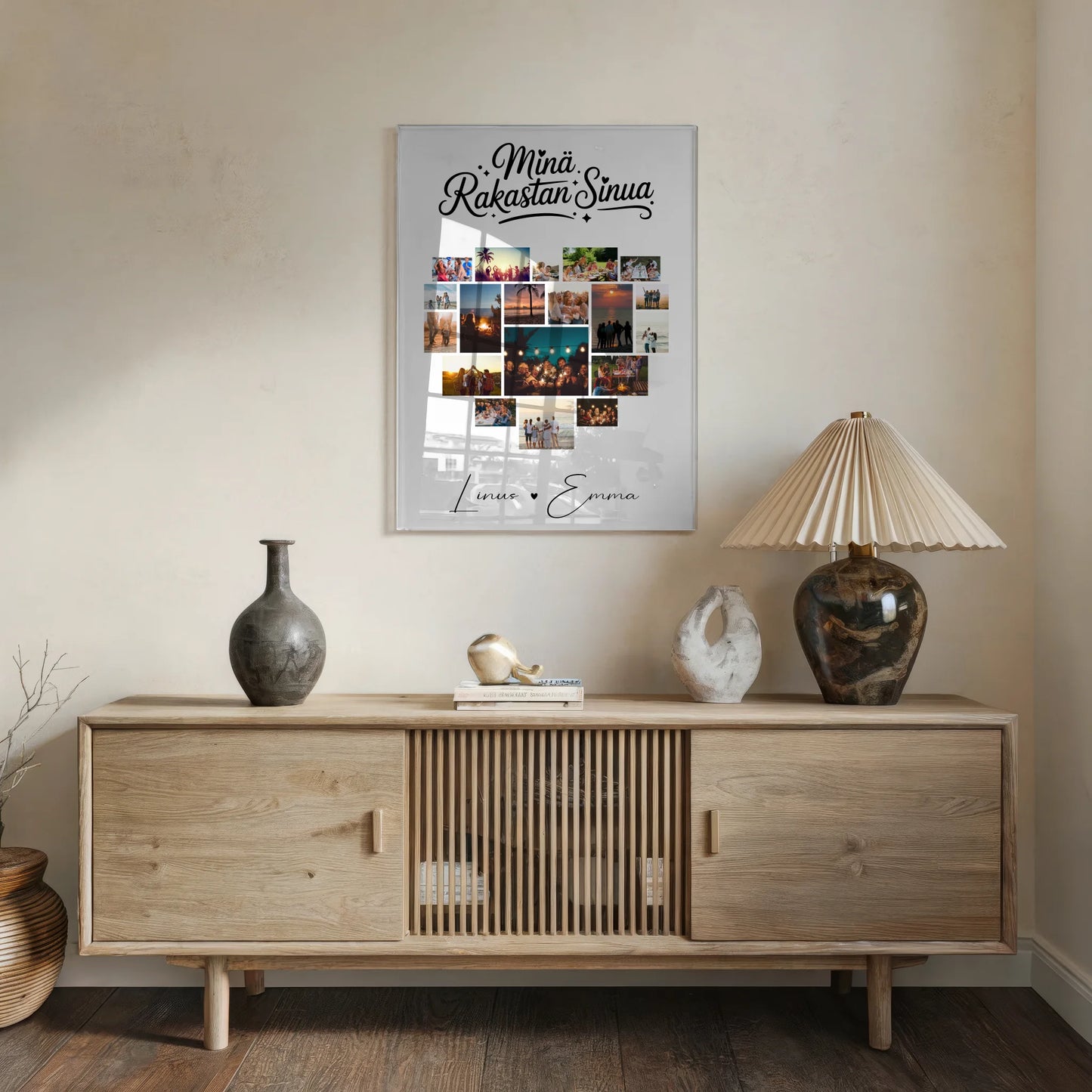 Acrylglas Bild personalisiert Für Paare mit 19 Herz Fotos Minä rakastan sinua Liebe auf Finnisch Geschenk