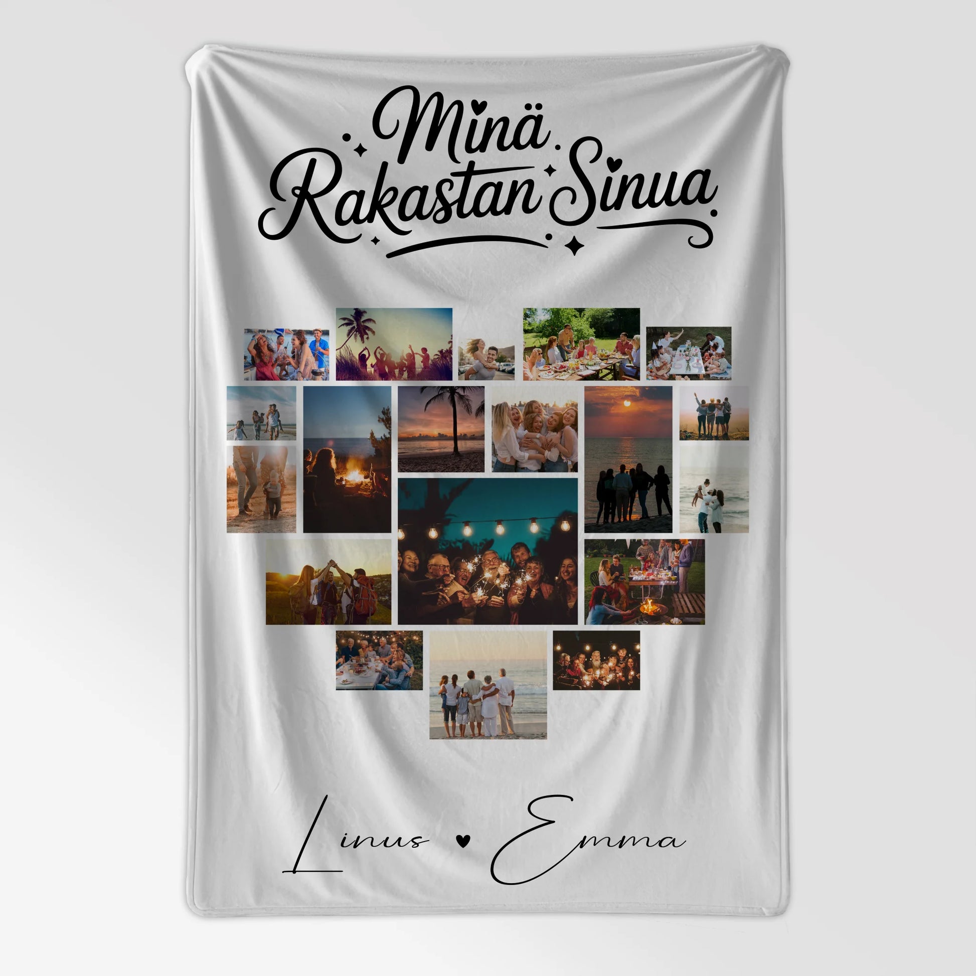 Personalisierte Decke Mit Namen Für Paare 19 Herz Fotos Minä rakastan sinua Liebe auf Finnisch Geschenk 7