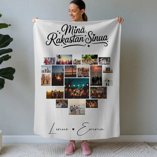 Personalisierte Decke Mit Namen Für Paare 19 Herz Fotos Minä rakastan sinua Liebe auf Finnisch Geschenk 1