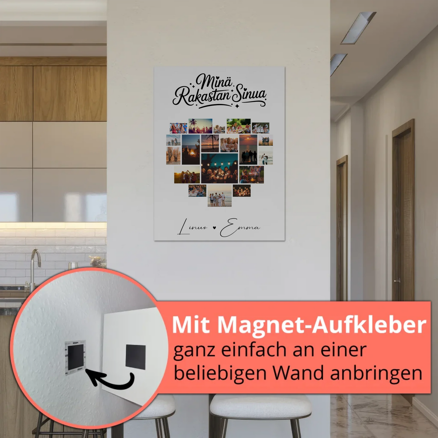 Magnetposter Fotoboard Für Paare 19 Herz Fotos Minä rakastan sinua Liebe auf Finnisch Geschenk