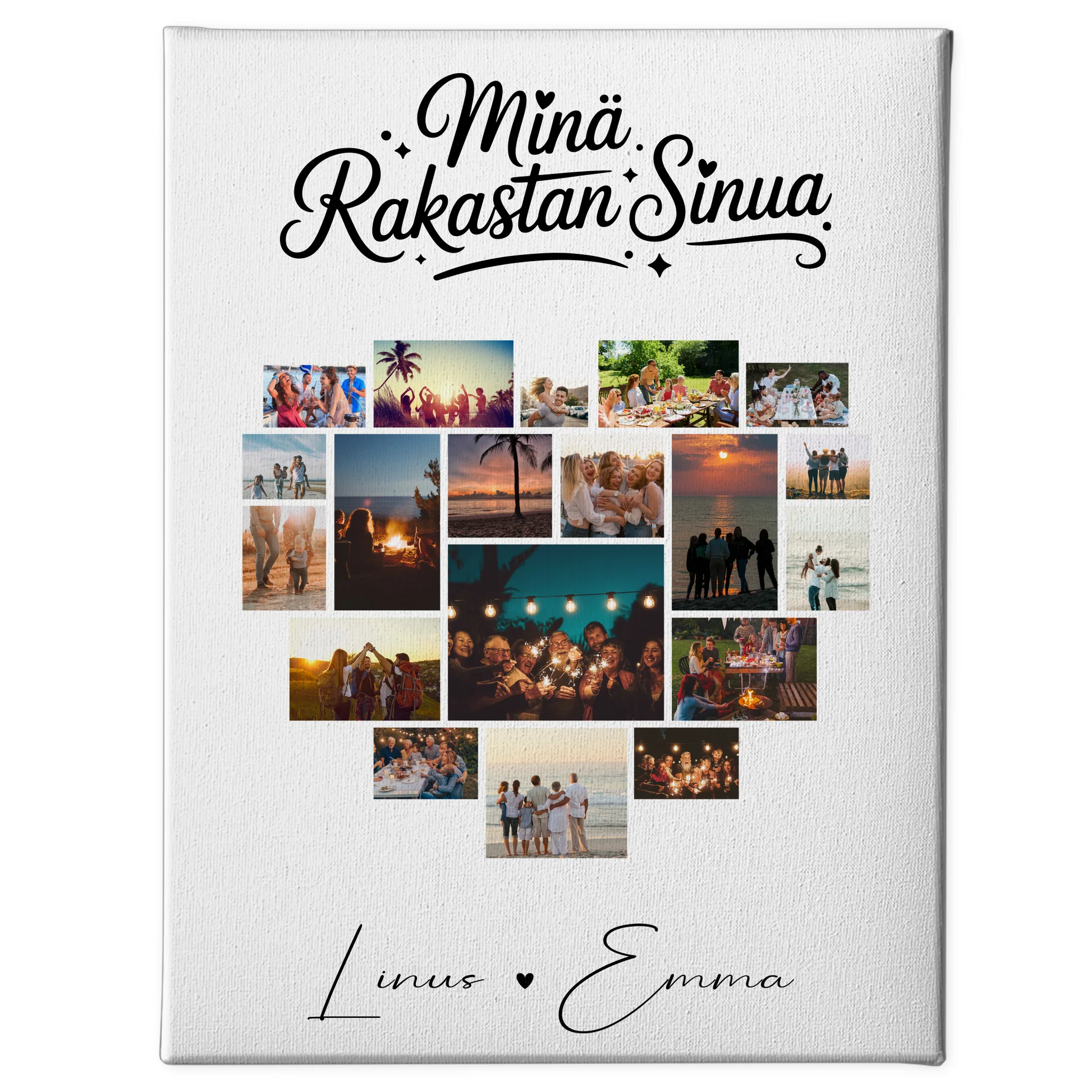 Personalisierte Pärchen Leinwand Für Paare mit 19 Herz Fotos Minä rakastan sinua Liebe auf Finnisch Geschenk 1