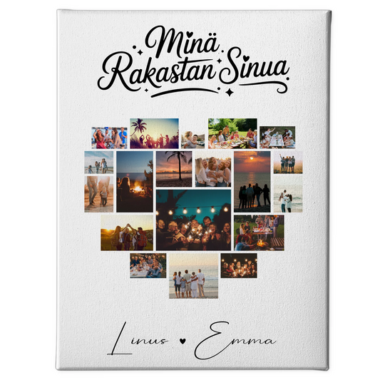 Personalisierte Pärchen Leinwand Für Paare mit 19 Herz Fotos Minä rakastan sinua Liebe auf Finnisch Geschenk 1