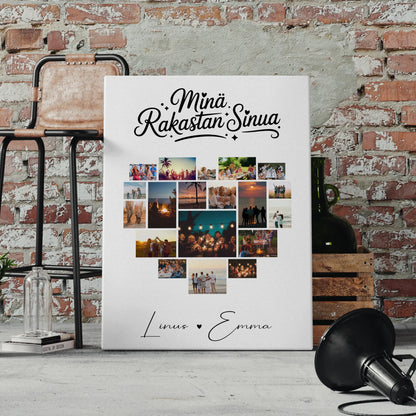 Personalisierte Pärchen Leinwand Für Paare mit 19 Herz Fotos Minä rakastan sinua Liebe auf Finnisch Geschenk 4
