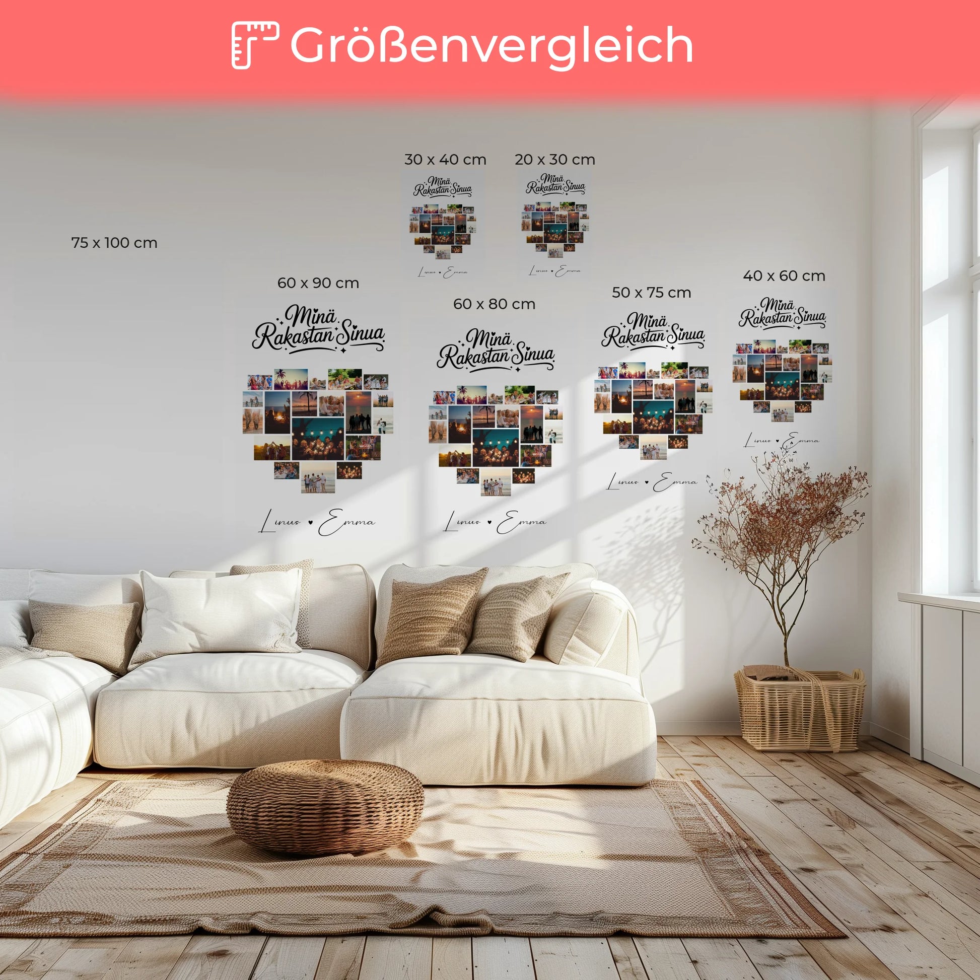 Personalisierte Pärchen Leinwand Für Paare mit 19 Herz Fotos Minä rakastan sinua Liebe auf Finnisch Geschenk 6