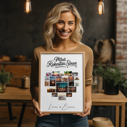 Pärchen Poster Personalisiert für Paare mit 19 Herz Fotos Finnisch