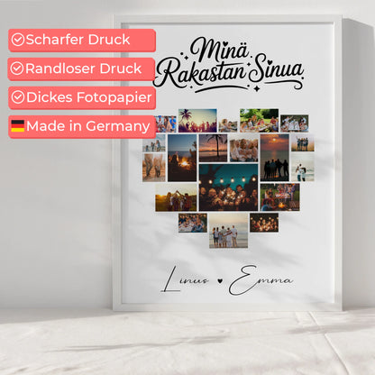 Pärchen Poster Personalisiert für Paare mit 19 Herz Fotos Finnisch
