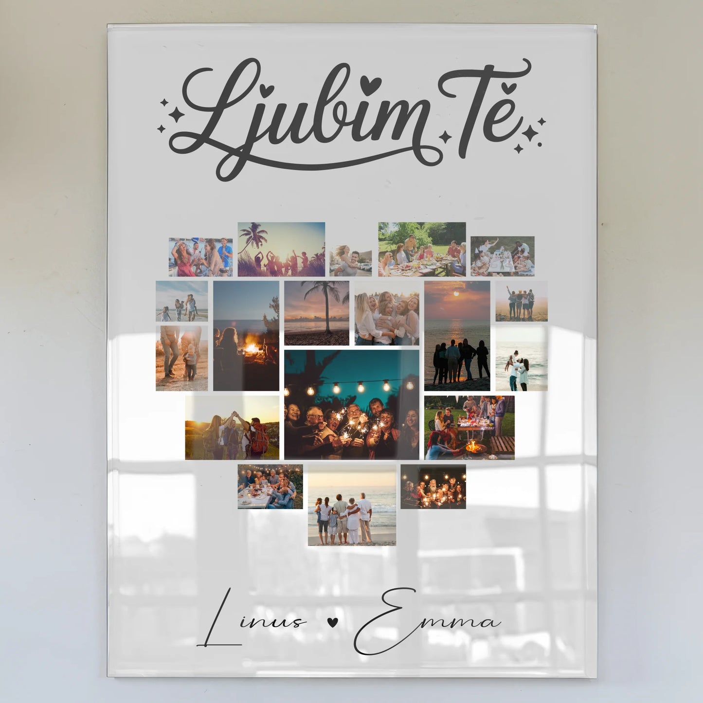 Acrylglas personalisiert mit Fotocollage für Paare 19 Herz Fotos Ljubim te Liebe auf Slowenisch Geschenk