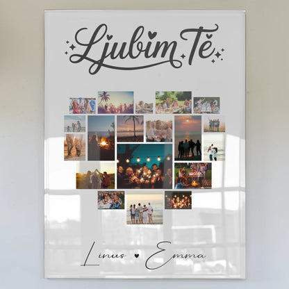 Acrylglas personalisiert mit Fotocollage für Paare 19 Herz Fotos Ljubim te Liebe auf Slowenisch Geschenk