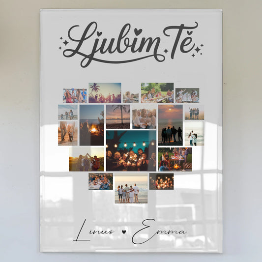 Acrylglas personalisiert mit Fotocollage für Paare 19 Herz Fotos Ljubim te Liebe auf Slowenisch Geschenk