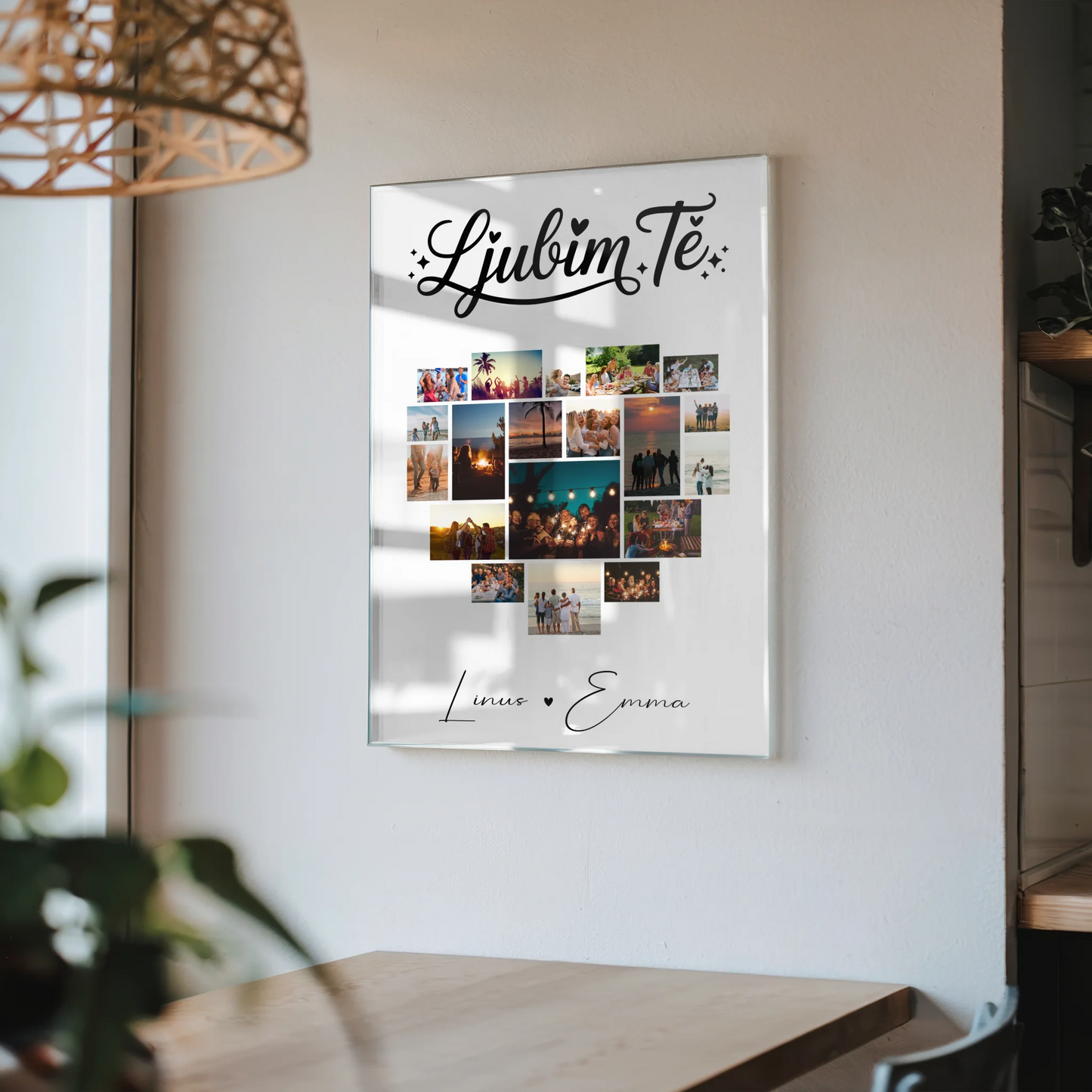 Acrylglas personalisiert mit Fotocollage für Paare 19 Herz Fotos Ljubim te Liebe auf Slowenisch Geschenk