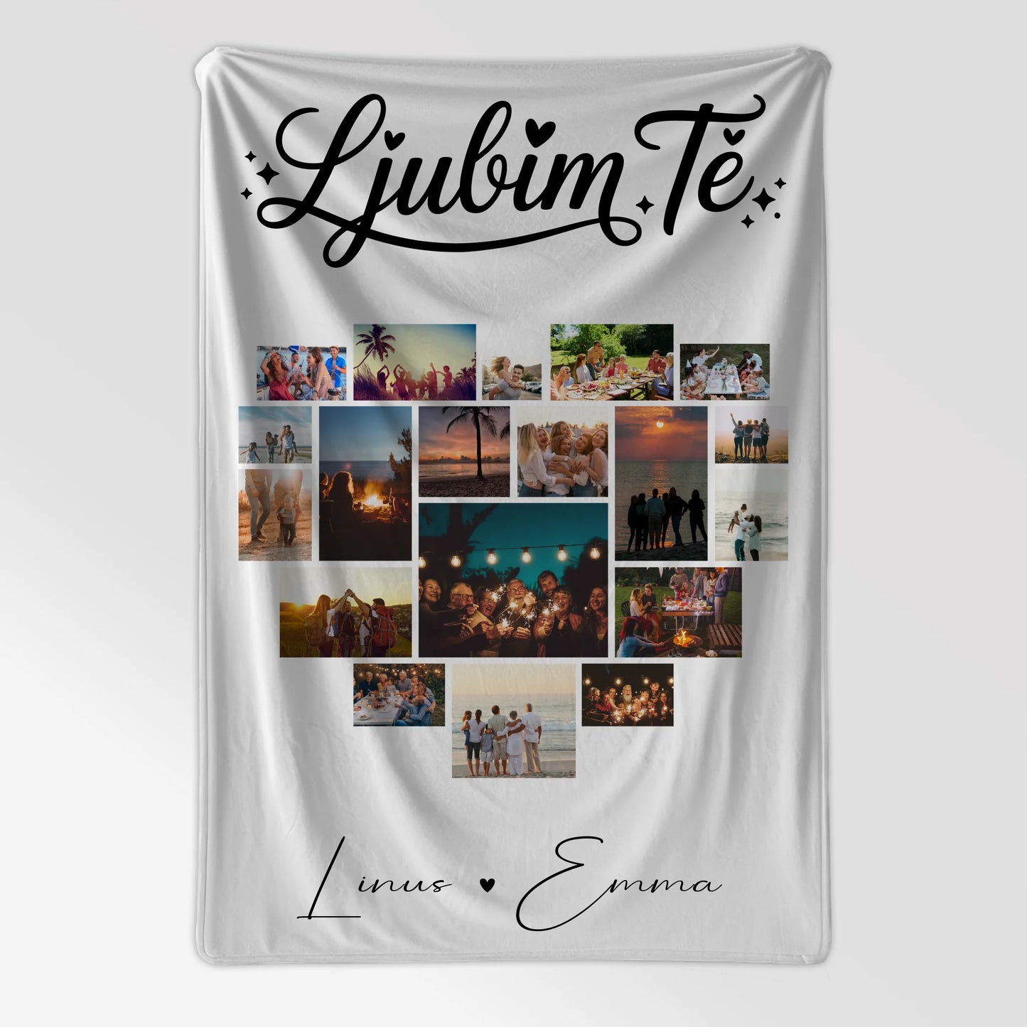 Personalisierte Kuscheldecke Mit Namen Und Motiv Fotocollage für Paare 19 Herz Fotos Ljubim te Liebe auf Slowenisch Geschenk 7